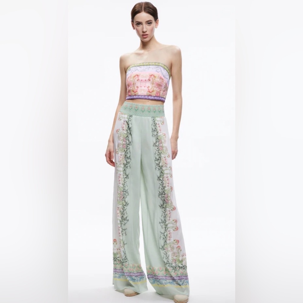 Alice and Olivia Smocked Back Ceresi Top XSmall & Palazzo Pants Small $708 - Picture 11 of 12
